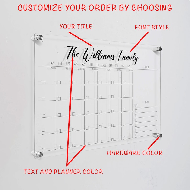 Personalized Acrylic Wall Calendar Family Wall Planner Dry Etsy