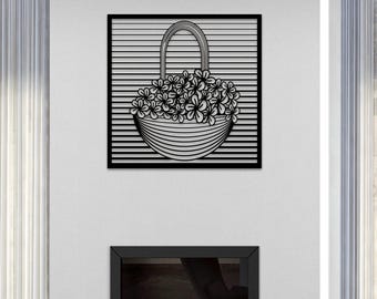 Bucket of Flowers Large Metal Wall Art – Floral Metal Wall Decor, Elegant Home Decoration, Unique Wedding and Couple Gift for Any Occasion