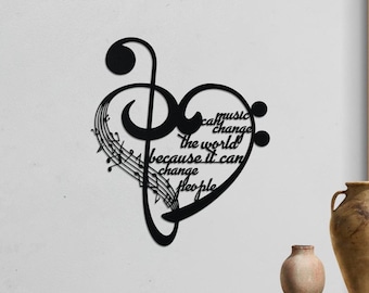 Custom Musician Wall Art – Heart and Notes Design, Personalized Metal Music Decor for Home, Music Gift with Inspirational Quote Art Piece