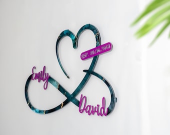 Colorful Metal Heart and Infinity Unique Design , Customized Names and Date Sign Custom Large Metal Wall Art, Home Decoration, Gifts for Her