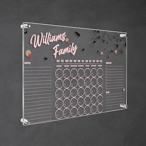 Acrylic Calendar Dry Erase Board, Personalized Floral Family Wall Planner, Custom Monthly, Weekly, Back School Student Gift, Command Center