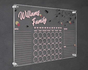 Acrylic Calendar Dry Erase Board, Personalized Floral Family Wall Planner, Custom Monthly, Weekly, Back School Student Gift, Command Center