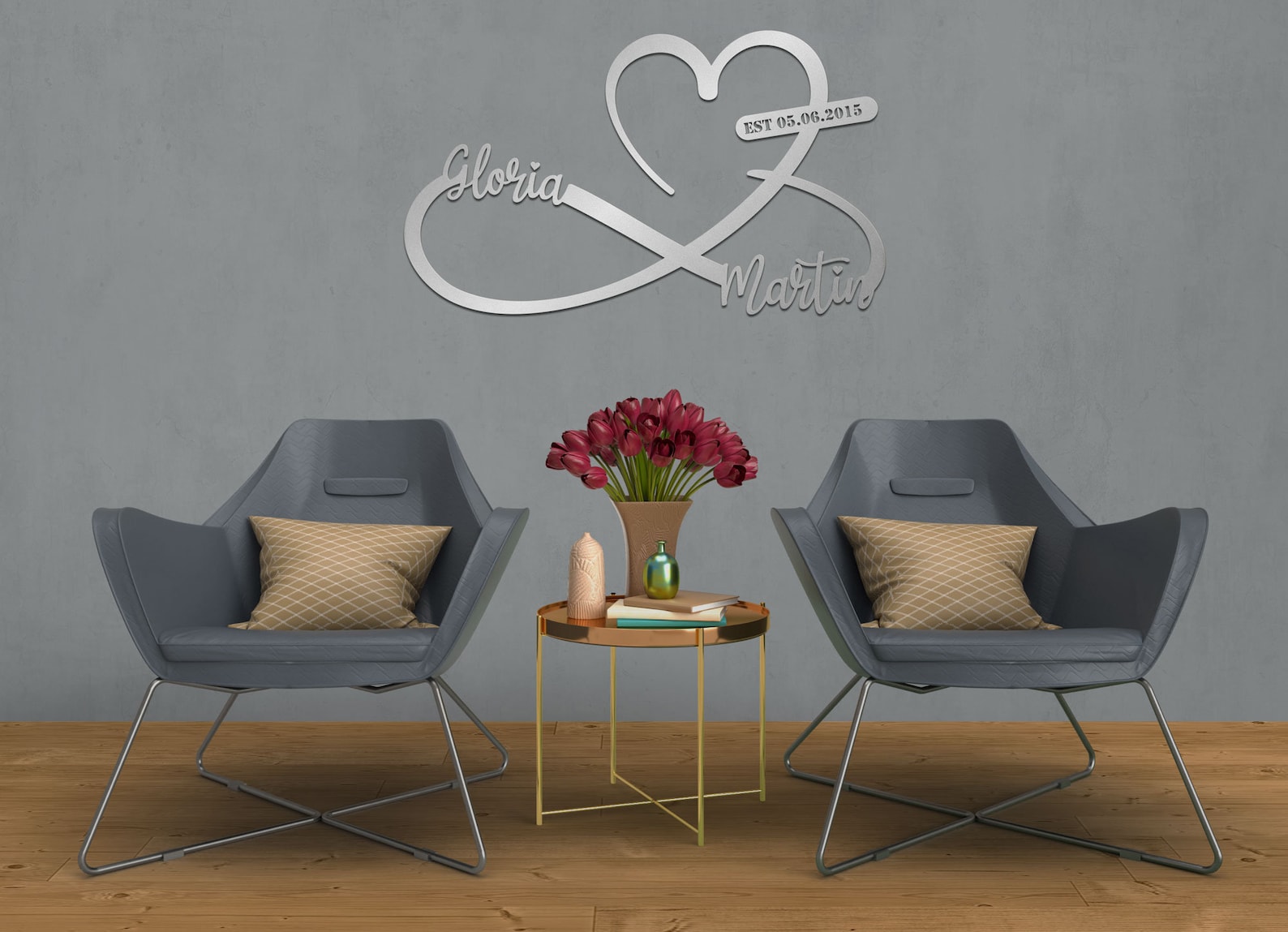 Heart and Infinity Metal Wall Art Shiny Color Personalized Etsy
