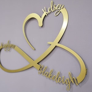 Gold Heart and Infinity, Shiny Metal Customized Names and Date Sign , Custom Large Metal Wall Art, New Home Decoration, Wedding