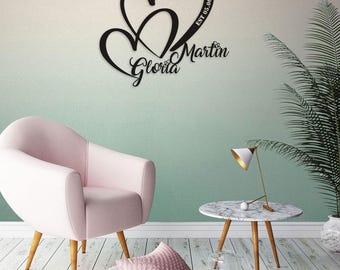 Personalized Wedding Gift for Couple, Heart Sign with Names and Date, Wedding Date Sign, Engagement Announcement Sign, Anniversary Gift