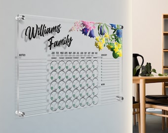 Pink Acrylic Custom Wall Calendar and Planner, Personalized Floral Family Dry Erase Board, Office Gift, Back to School Gift, Command Center