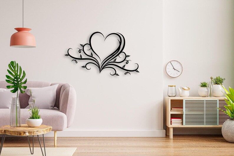 Arte de pared con corazón floral de metal, decoración de pared de metal para el hogar, bodas, casas nuevas y regalos para ella, regalos únicos personalizados, arte contemporáneo imagen 5