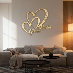 Custom Metal Wall Art, Personalized Wedding Gift for Couple, Metal Heart with Name and Date,  Engagement Announcement Sign, Anniversary Gift