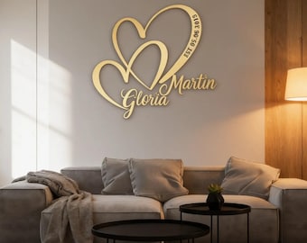 Custom Metal Wall Art, Personalized Wedding Gift for Couple, Metal Heart with Name and Date,  Engagement Announcement Sign, Anniversary Gift