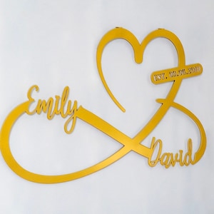 Personalized Wedding Gift for Couple, Heart Sign with Names and Date, Wedding Date Sign, Engagement Announcement Sign, Anniversary Gift