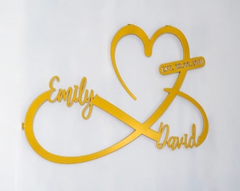Personalized Wedding Gift for Couple, Heart Sign with Names and Date, Wedding Date Sign, Engagement Announcement Sign, Anniversary Gift