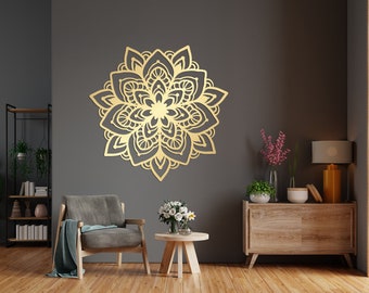 Mandala Flower Metal Wall Art – Large Boho Floral Wall Decor for Living Room or Bedroom – Intricate Lotus Design – Gold Modern Artwork Gift