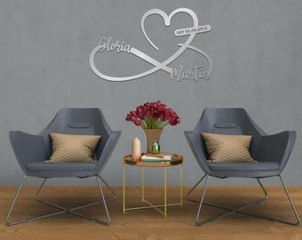Custom Infinity Heart Metal Sign – Personalized Couple Names & Date Metal Wall Art Wedding, Anniversary, Newlywed Gift – Romantic Wall Decor