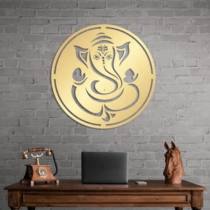 Ganesha Large Metal Wall Art and Decor, Gold Ganapati Elephant Statue, Hindu Gods Idol, Indian Home Decoration, Diwali Gifts, New Year Gift
