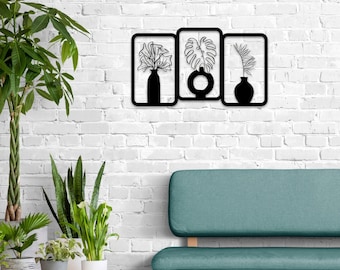 Floral Metal Wall Art and Decor, Metal 3 Set Flowers Home Decoration, Unique Housewarming Gift, Valentines Gift For Her, Home Gift For Woman