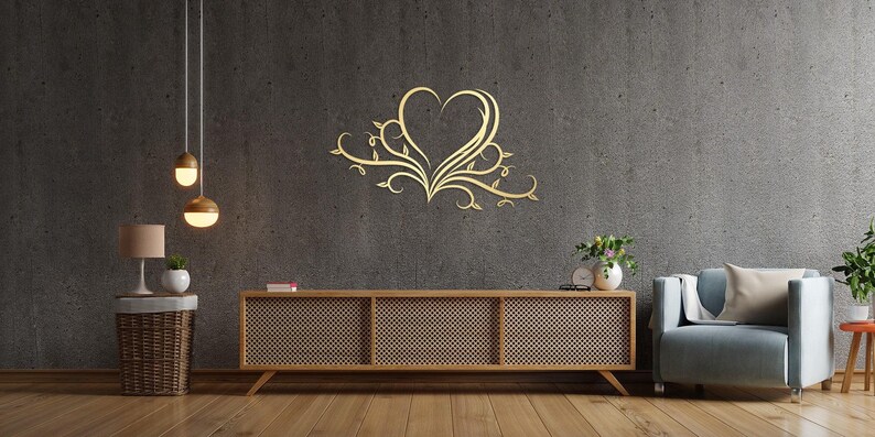 Arte de pared con corazón floral de metal, decoración de pared de metal para el hogar, bodas, casas nuevas y regalos para ella, regalos únicos personalizados, arte contemporáneo imagen 3