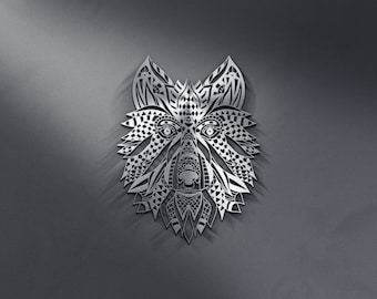 Gold Mandala Wolf Head Large Metal Wall Art and Decor, Animal Metal Wall Decor,  Personalized Unique Wedding, Home Gifts for Couple