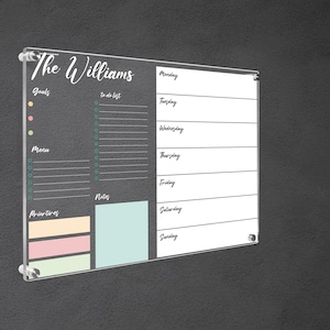 Personalized Acrylic Wall Calendar, Family Wall Planner, Dry Erase Board, School Planner, Monthly and Weekly Calendar, Home Command Center