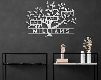 Metal Family Tree Name Sign, Personalized Large Metal Wall Art,  Customized Home Decoration, Wedding, New Home, Personalized Unique Gifts