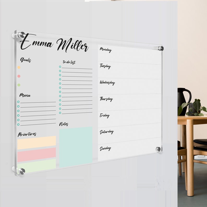 Personalized Acrylic Wall Calendar, Family Wall Planner, Dry Erase Board, School Planner, Monthly and Weekly Calendar, Command Center, image 2