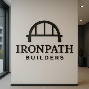 May include: Black and white logo of a bridge with the text "IRONPATH BUILDERS" underneath.