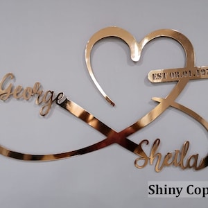 Arte de pared grande de metal con corazón e infinito, decoración personalizada para el hogar en colores brillantes, regalos de boda, regalos únicos y personalizados.