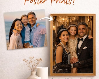 Custom Family Wall Art from Photo, Vintage Portrait Poster, Frameless Print, Personalized Home Decor Gift