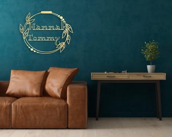 Personalized Metal Wall Sign, Wedding Gift, Floral Large Metal Wall Art, Customized  Wedding Decor, Metal Gold Leaves Name Art