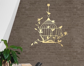Gold Birdcage Metal Wall Art | Modern Bird and Branch Wall Decor | Nature Inspired Home Accent | Boho Minimalist Wall Sculpture