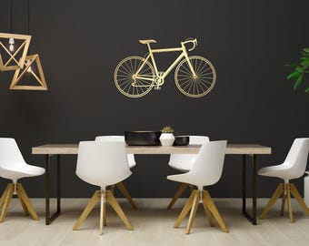 Gold Bicycle Metal Wall Art – Modern Cycling Decor for Living Room or Office – Road Bike Wall Hanging Gift– Minimalist Sporty Wall Accent