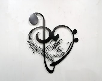 Metal Music Notes Gift, Custom Music Notes and Heart Large Metal Wall Art, Customized Gift for Musician , Home Decoration, Contemporary Art