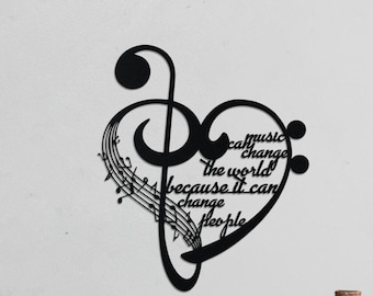 Custom Music Notes Wall Art – Metal Heart and Notes Design, Personalized Musician Gift, Modern Art Decor with Personalized Music Quote