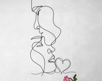 Abstract Metal Wall Art Decor, Modern Line Art Face, Custom Home Gift for Couples, Love Wall Art, Personalized Unique Gifts for Friends