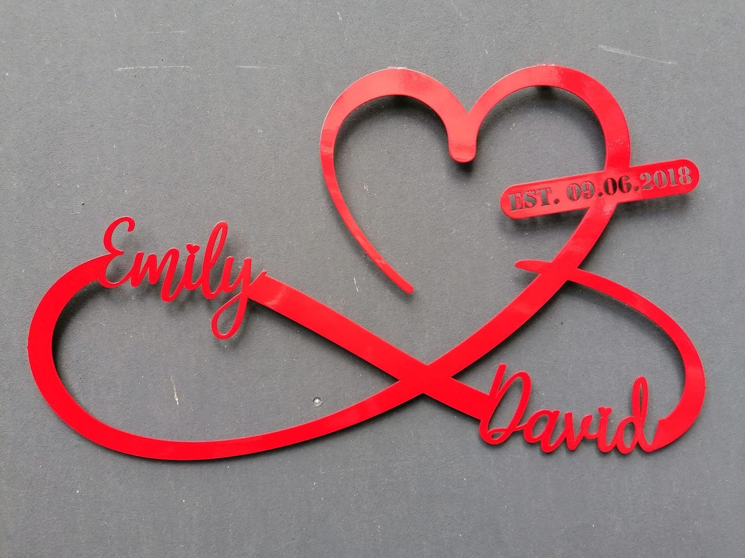 Insegna A Cuore Con Simbolo Infinito Personalizzata Con Nomi E Data - Regalo Di Nozze E Anniversario In Metallo - 2