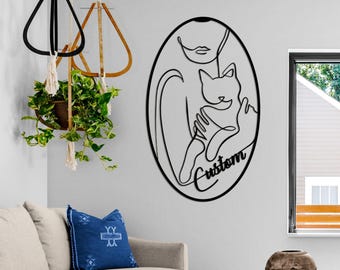 Custom Metal My Cat Wall Art Decor, Personalized Gift For Pet Owner, Modern Home Decoration, Black Metal Abstract Cat Lovers Gift For Her