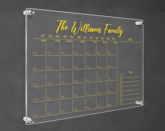 Acrylic Wall Calendar, Personalized Family Wall Planner, Dry Erase Board with Side Notes, Monthly and Weekly Calendar for Office