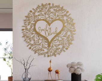 Floral Heart Metal Wall Art, Unique Design Love Metal Wall Decor, Wedding Gift for Couple, Anniversary Gift, Custom Valentines Day Gift