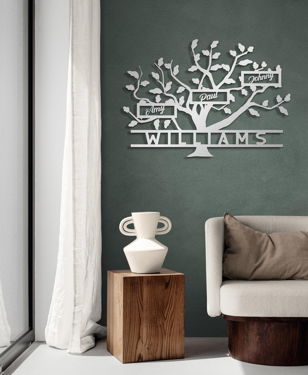 Family Tree Sign Metal Wall Art: Custom Last Name Design - Personalized ...
