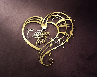 Personalized Gold Music Notes Gift, Music Notes and Heart Large Metal Wall Art, Customized Gift for Musician , Home Decoration