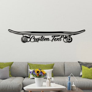 Gepersonaliseerd skateboardcadeau, skateboard grote metalen muurkunst, aangepast cadeau voor skateboarders, woondecoratie sportliefhebbers