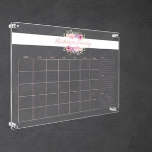 Pink Flower Acrylic Wall Calendar, Floral Family Wall Planner, Dry Erase Board, School Planner, Monthly,  Weekly Calendar, Command Center,