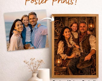 Personalized Family Portrait from Photo, Vintage Style Poster, Frameless Wall Art, Custom Gift for Couple, Home Decor