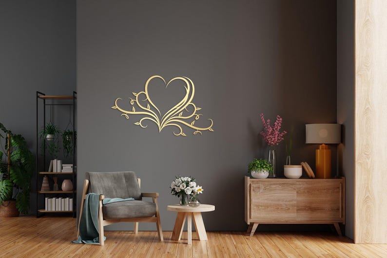 Arte de pared con corazón floral de metal, decoración de pared de metal para el hogar, bodas, casas nuevas y regalos para ella, regalos únicos personalizados, arte contemporáneo imagen 9