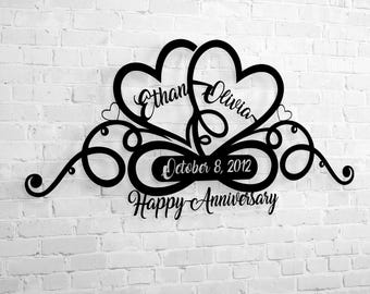 Personalized Metal Wedding Gift for Couple, Custom Heart Sign, Name Date Metal Wall Art Decor, Engagement Announcement Sign Anniversary Gift
