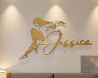 Gold Metal Woman Wall Art , Art Deco Wall Decor, Custom Gift for Her, Modern Home Decoration,  Girlfriend Gift, Personalized Unique Gifts