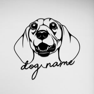 Arte de pared de metal personalizado con nombre de perro salchicha, letrero con retrato de mascota personalizado, decoración de pared moderna cortada con láser, regalo para amantes de los perros, regalo para dueños de mascotas