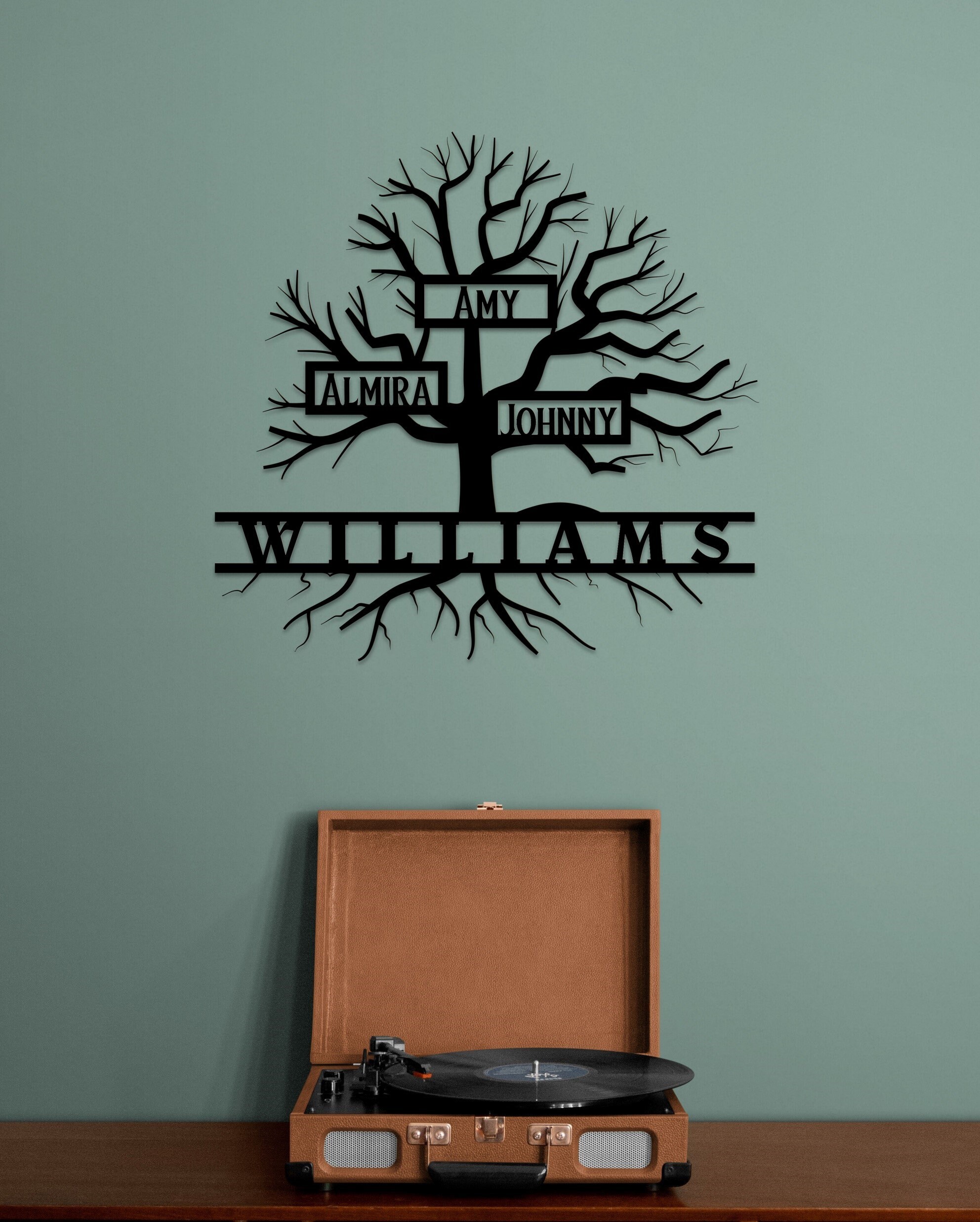 Personalized Family Tree Metal Wall Art – Custom Last Name Sign With ...