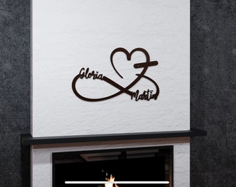Personalized Infinity Heart Metal Wall Art – Custom Name Sign with Date – Couple’s Anniversary Gift – Romantic Home Decor Fireplace Accent