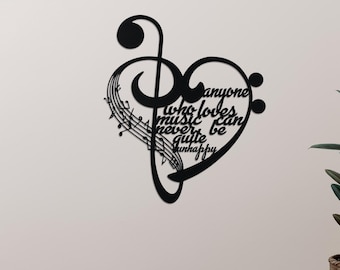 Personalized Music Notes Metal Wall Art – Heart & Notes Design, Custom Gift for Musician, Modern Contemporary Home Decor, Music Quote Art