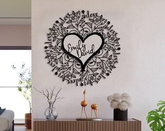 Floral Heart Metal Wall Art, Unique Design Love Metal Wall Decor, Wedding Gift for Couple, Anniversary Gift, Custom Valentines Day Gift